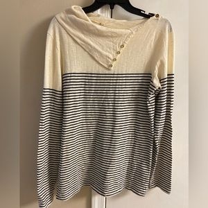J crew striped gold button side collar 100% cotton top. Large